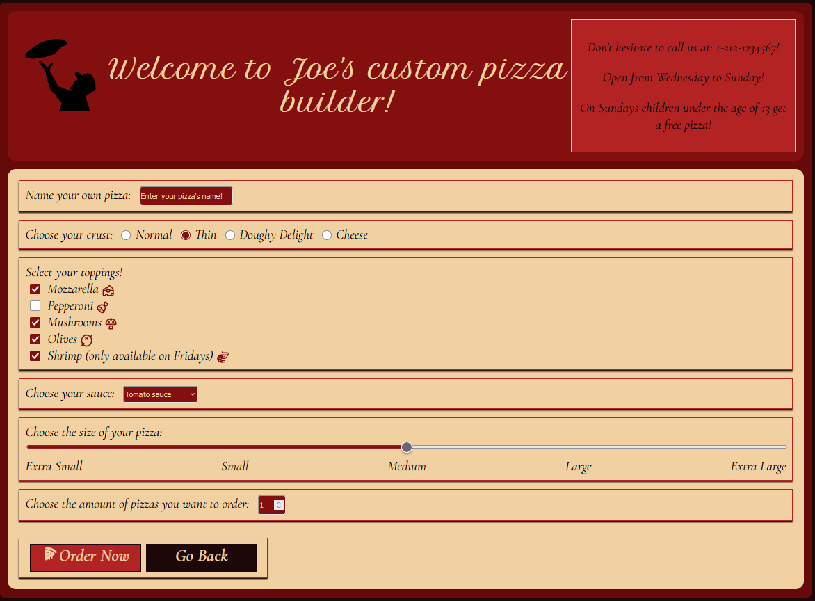 Custom pizza builder form